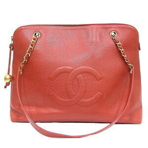Chanel Shoulder BagTote Bag Red Coco MarkCaviar Leather Ball Charm